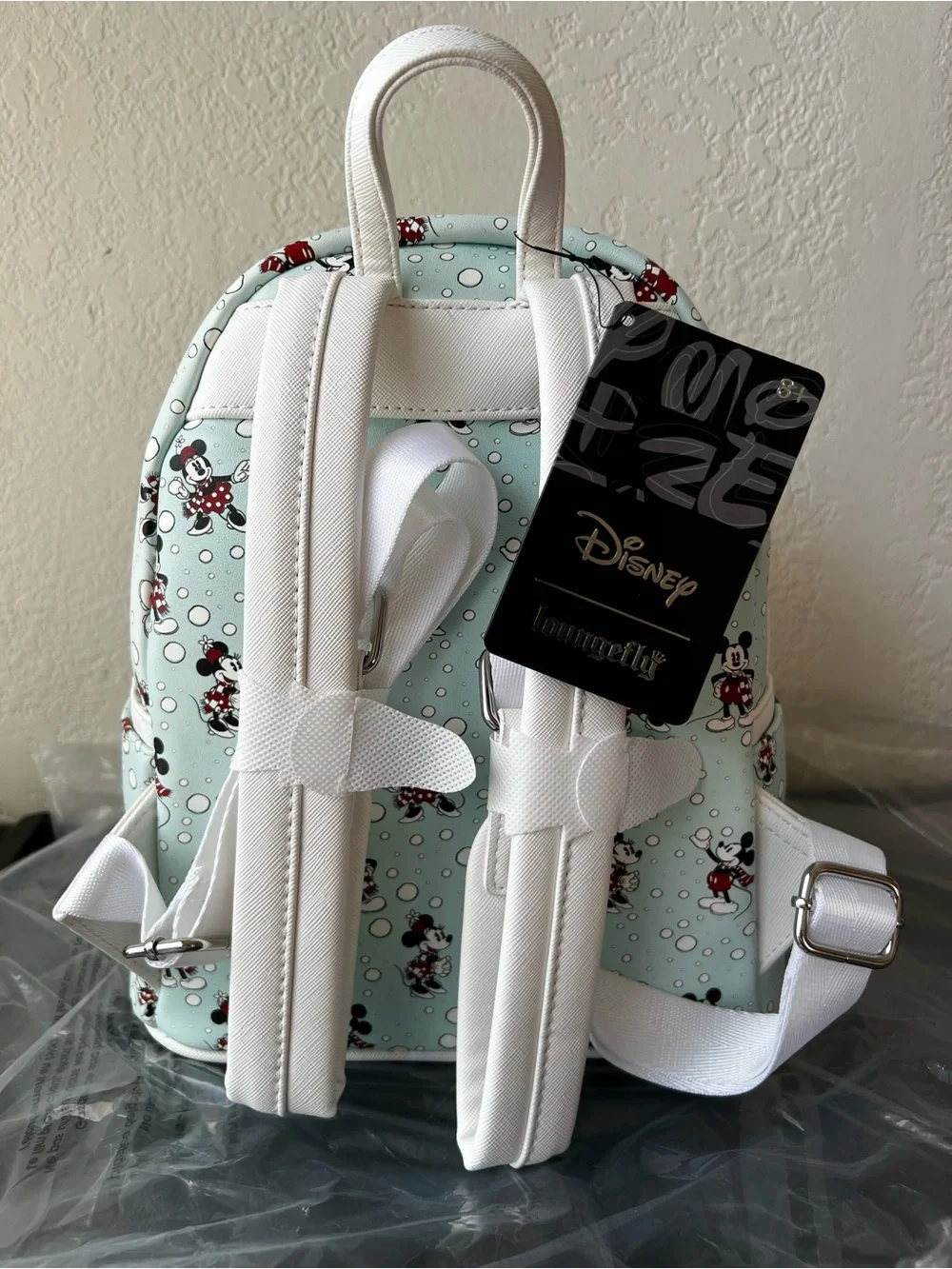 NWT Loungefly Disney Mickey & Minnie Mouse Snowball Fight AOP Mini Backpack